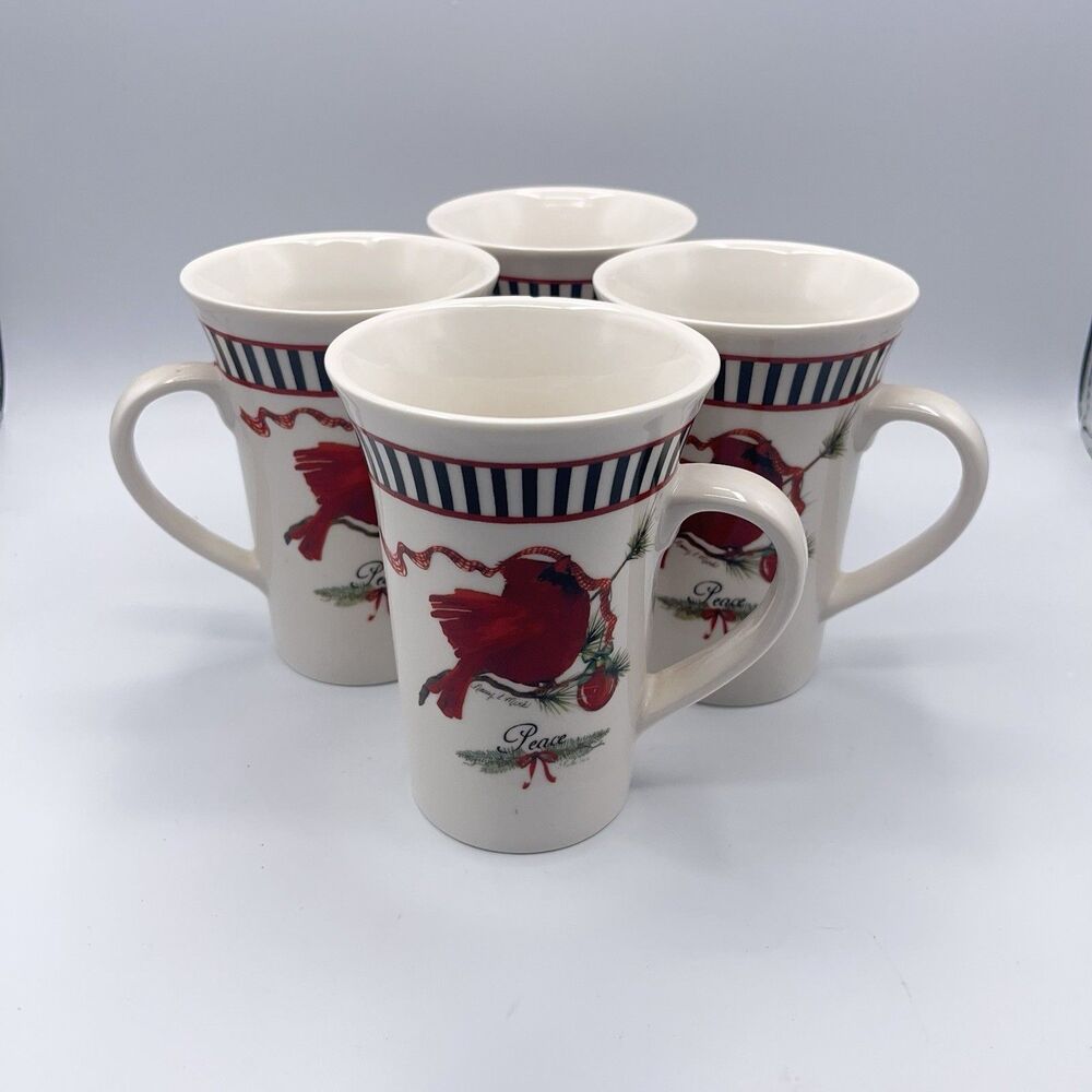 Christmas mug cardinal "Peace"  - Set Of 4